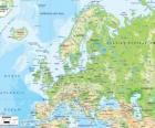 Avrupa Haritası. Avrupa Kıtası ile Rusya Ural Dağları'na uzanır.